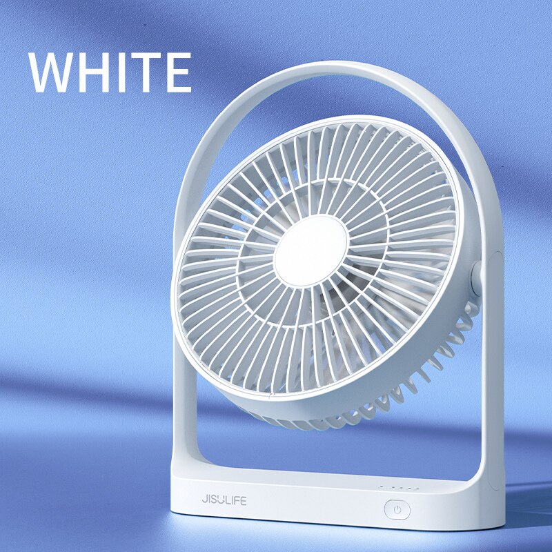 JISULIFE Table Fan Mini USB Strong Wind Rechargeable Desk Fans Wireless 4000mAH with 4 gear Wind Speed 270 Degree Rotata: White