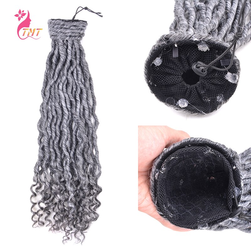 Synthetic Ponytail Hair Extension With Box Braids High Temperature Curly Pony Tail Hair Pieces Drawstring Box Braid Ponytail: Gray
