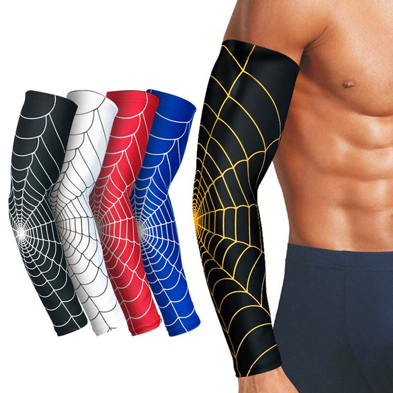 Outdoor Sport Basketball Spider Web Armguards Gym Fitness Arm Protector Elastic Sleeve Breathable Antislip Joint Elbow Pad Men