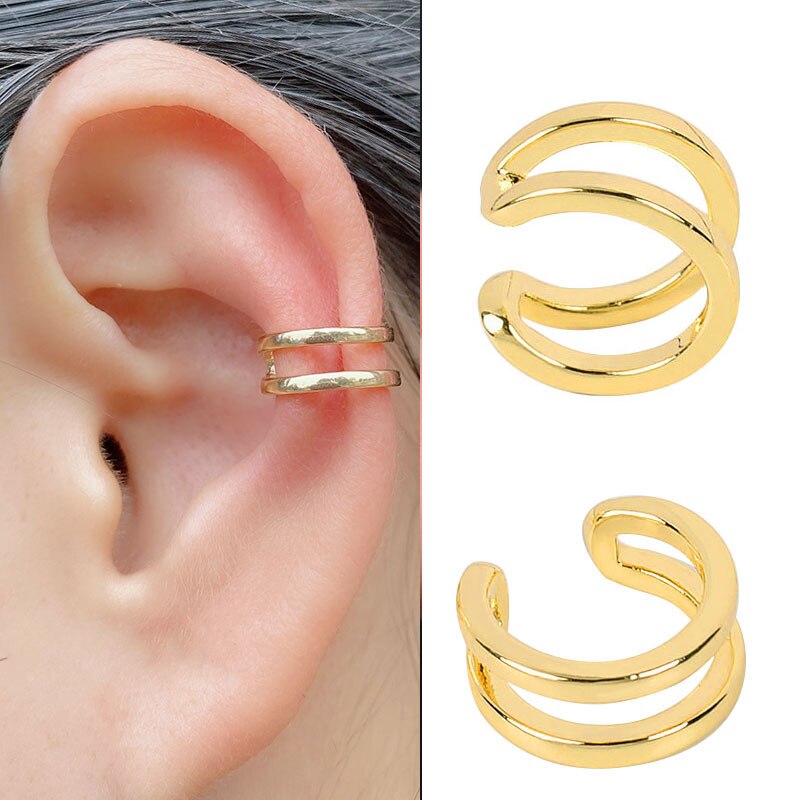 Brinco de punho geométrico feminino, brinco de clipe, sem piercing, dourado e prateado, com corrente de estrela e coração, joia de festa: 12  gold