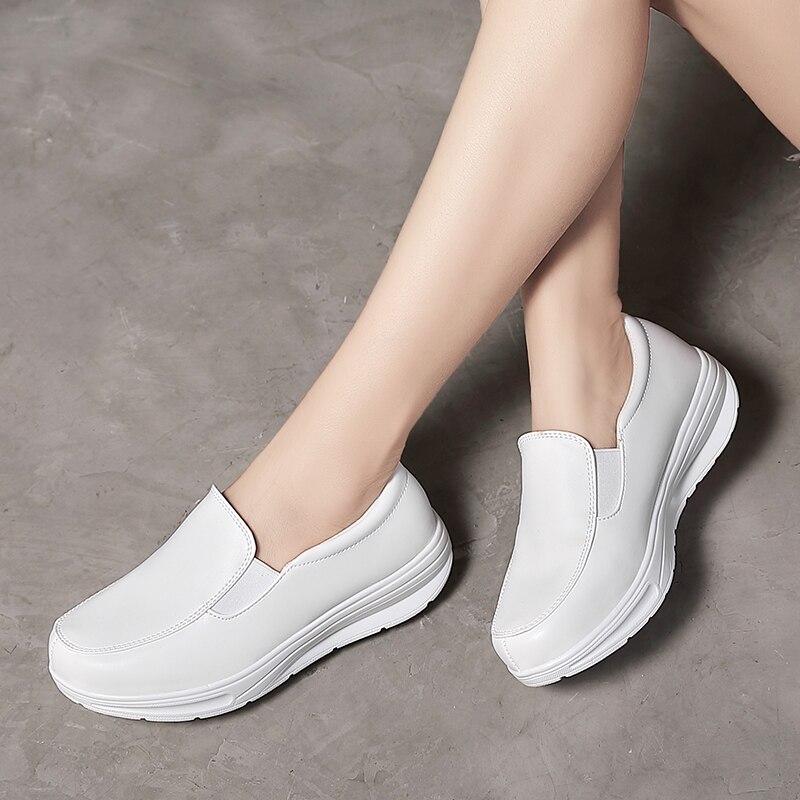 Womens Shake Shoes Loafers Casual Slip-on Comfort Walking Wedges Shoes Platform Nurse Shoes