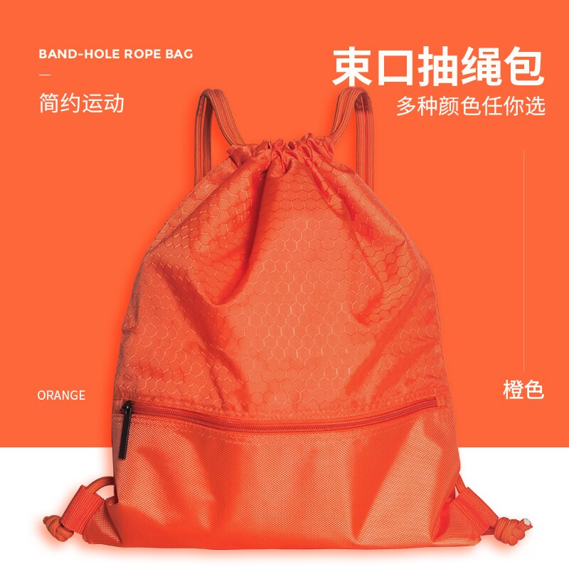 Nylon Waterproof Drawstring Bag Backpack Gym Swim School Sport Shoe Dance Bag /BY: Orange