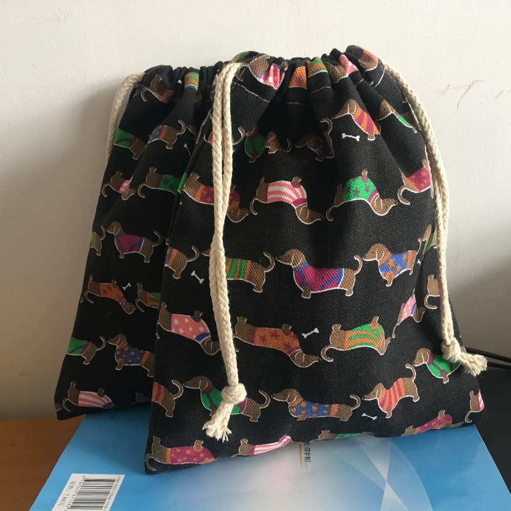 Canvas trekkoord tas feesttas print kleur honden thuis organizer tas zwarte basis