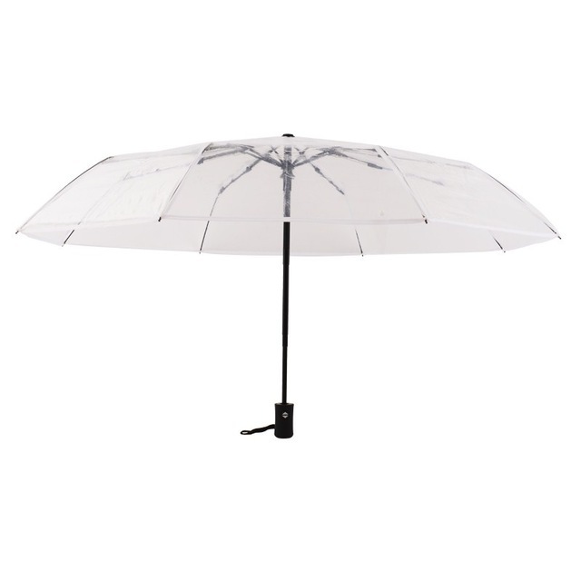 Fancytime gennemsigtig automatisk paraply til kvinder og børn i diameter 93 cm tre foldbare vindtætte solrige og regnfulde paraplyer: Hvid
