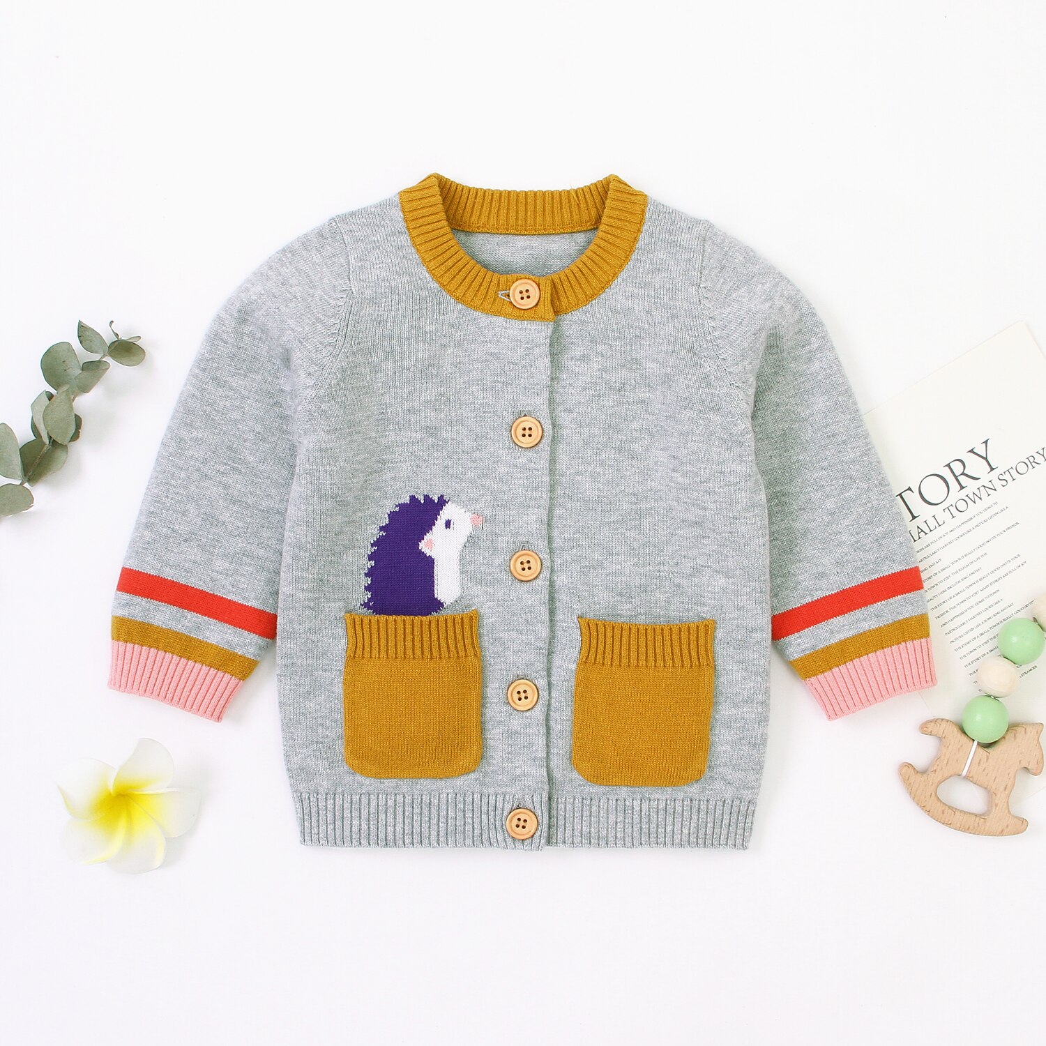 Newborn Baby Kids Knited Sweaters Autumn Coats Round Neck Long-Sleeve Buttons Jacket with Pockets Baby Boy Girl Sweater 0-2Y