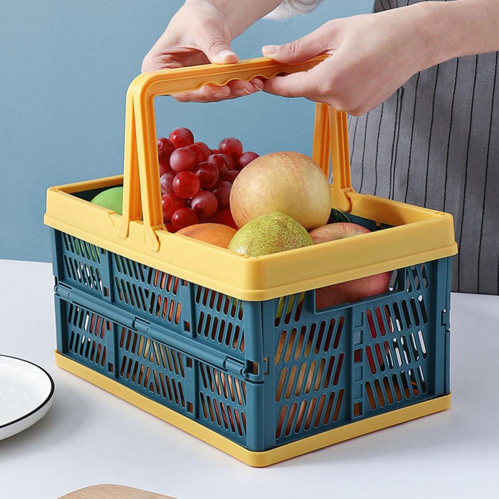 Home Storage with Handle Plastic Collapsible Shopping Basket Folding Crate Milk Toys Food Clothes Books Holder