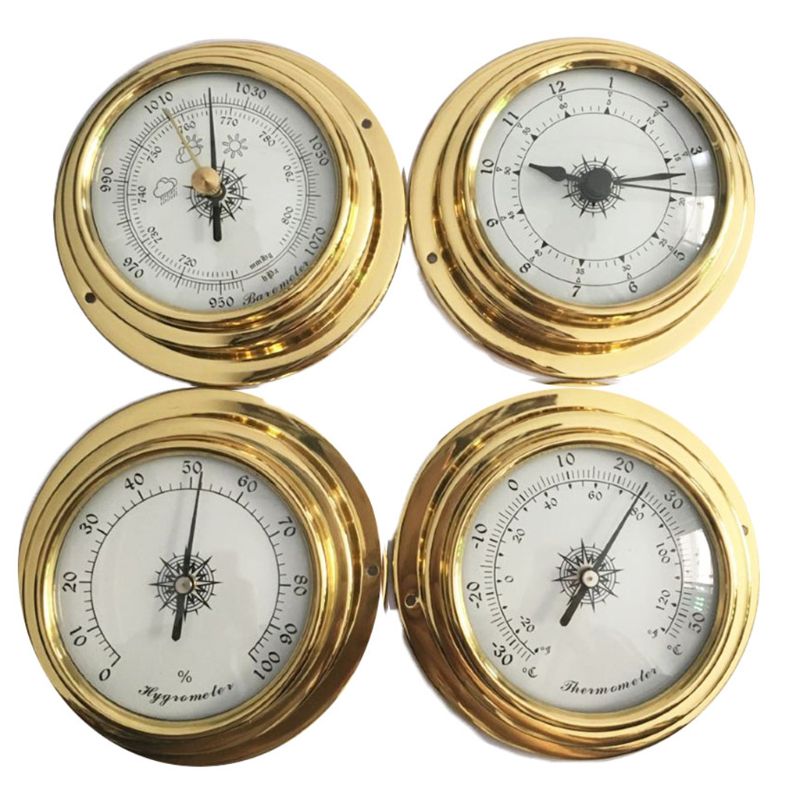 4 Inches 4 PCS/set Thermometer Hygrometer Barometer Watches Clock Copper Shell Zirconium Marine for Weather Station 62KD
