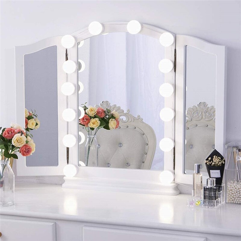 Usb 5v led makeup spejl lys hollywood toiletbord forfængelighed pære badeværelse makeup spejl lampe med touch nedblænding