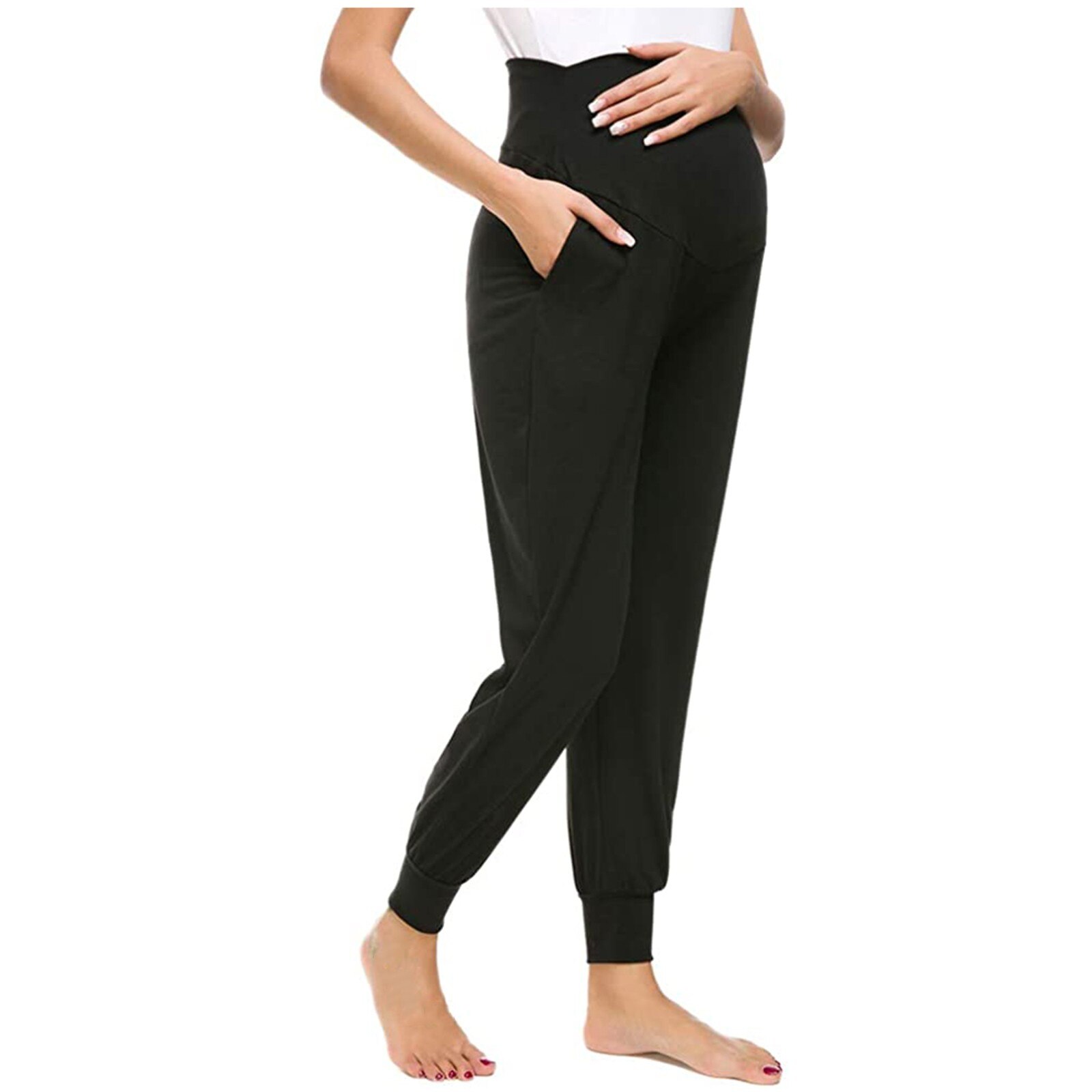 Mutterschaft frauen Einfarbig Casual Hosen Stretchy Komfortable Lounge Hosen Schwangerschaft Workout Laufhose mit Elastische Taille: Black / S