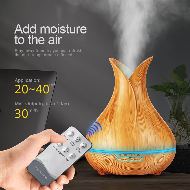 KBAYBO 400ml diffuseur d'air arôme électrique diffuseur d'huile essentielle humidificateur d'air à ultrasons bois télécommande brumisateur pour la maison