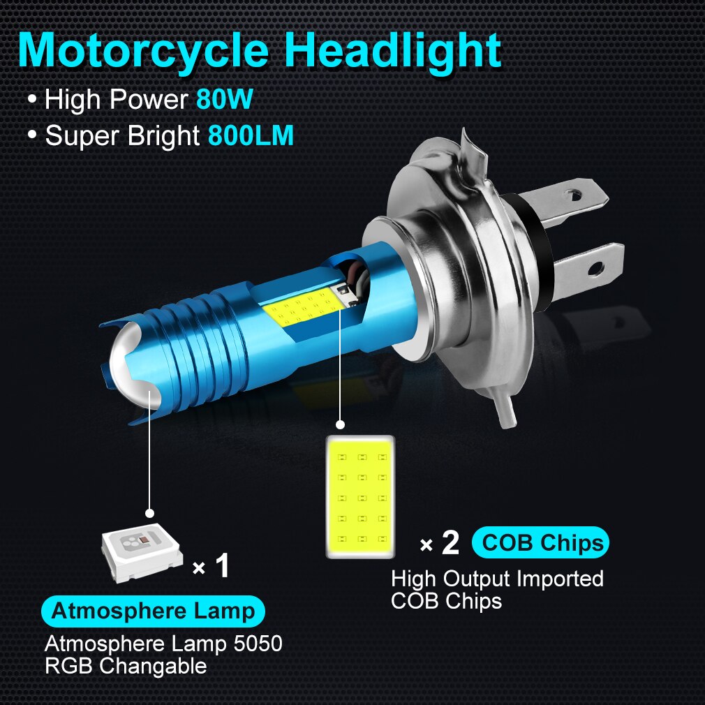 Bombillas LED para faro de motocicleta, luz COB cambiable, RGB H7 P15D H6 BA20D H4, accesorios para Moto de 12V