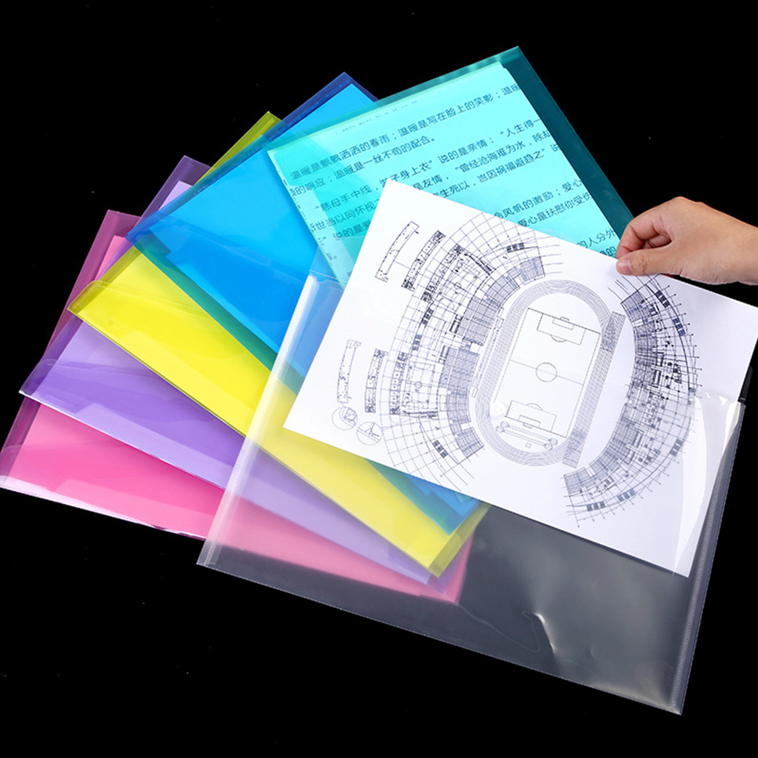 6 Stks/partij A4 Clear Document Zak Papier Bestandsmap Briefpapier School Office Case Pp 6 Kleuren