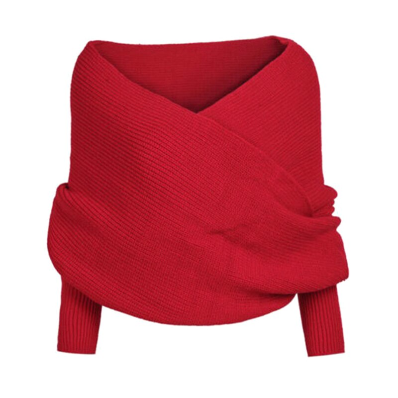 Femmes tricoté pull hauts écharpe avec manchon hiver châle foulards WHShopping: red