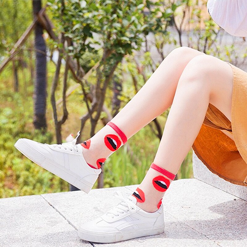 Chaussettes d'été de Style coréen pour femmes, irrégulières, transparentes, fines, verre, soie, , mignonnes, couleur bonbon, cristal