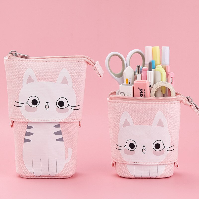 Eenhoorn Stand Up Potlood Houder Etui Pen Box Briefpapier Pouch Tas Schoolbenodigdheden Korea Briefpapier Pen Zak Student Organiz: big eyes cat