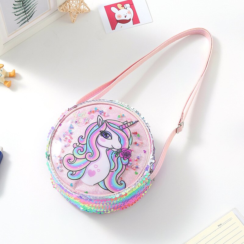 Mini-Kupplung für freundlicher, süße, glitzernde pailletten-umhängetaschen für kleine mädchen, einhorn-handtaschen und geldbörsen mit Karikatur-motiven, Baby-münzbeutel