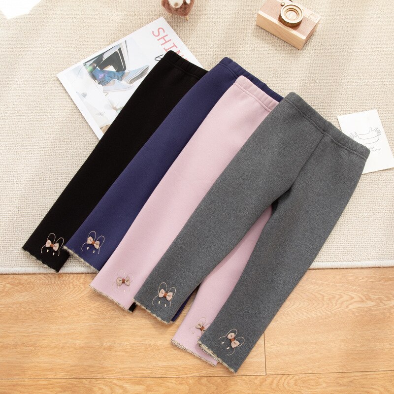 Leggings gruesos de lana de Alpaca para niña, pantalones largos de dibujos animados de conejo, ropa de invierno, 2 a 10 años