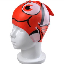 Swimming Cap kids Silicone Waterproof Protect fish Ear Shark Swim Pool Hat children Cartoon Boys Girls Diving hats: Red