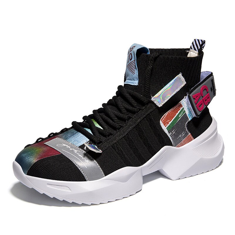 homme hip-hop hip-hop chaussures graffiti haut épais baskets léger à lacets filet décontracté chaussures garçons Zapatos Hombre: Black / 10