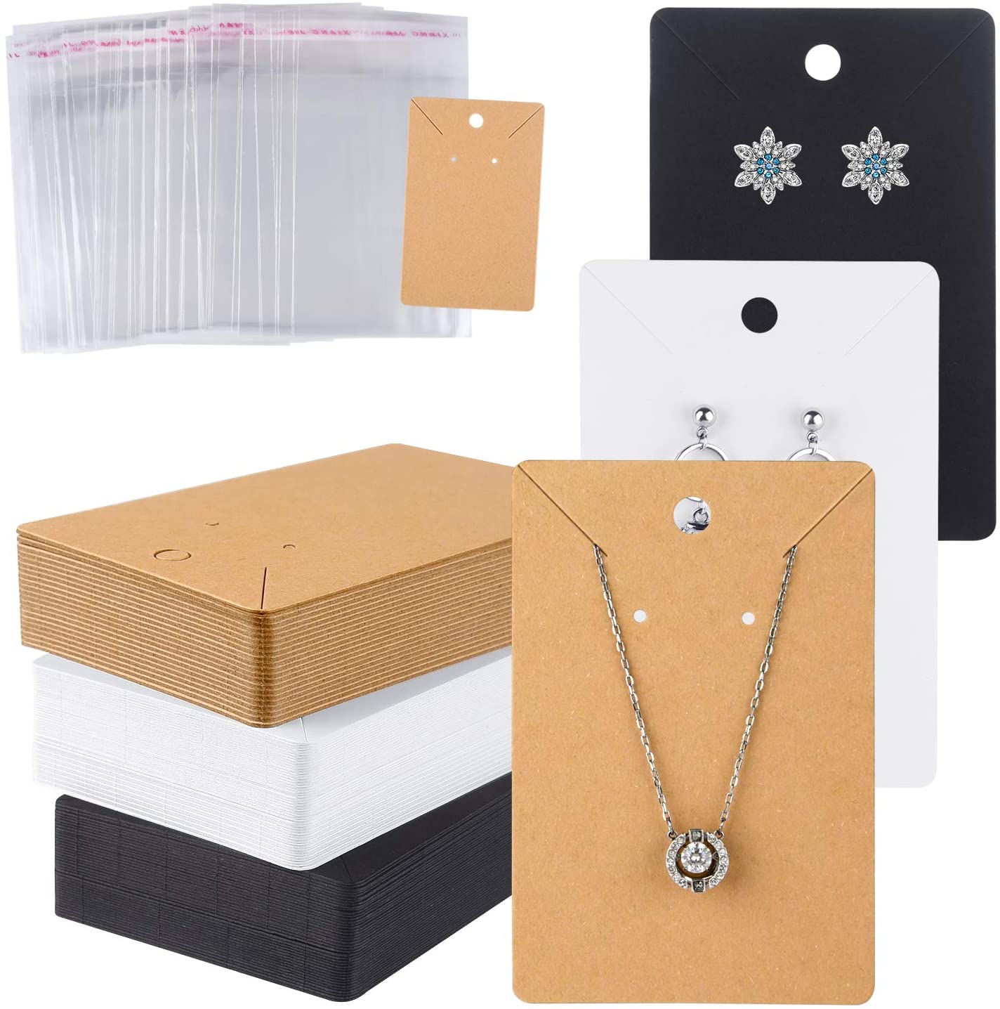 100pcs/Lot Earrings Necklaces Display Card Cardboard Jewelry Earring Package Packaging Cardboard Hang Tag Card Paper Opp Bag Set