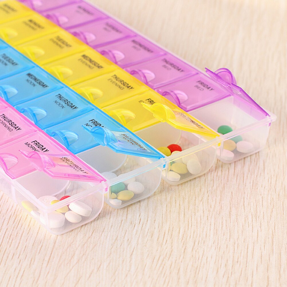 7 -dages pille medicin tablet pilleæske dispenser arrangør etui med 28 rum pille æske flerfarvet beholder til medicin