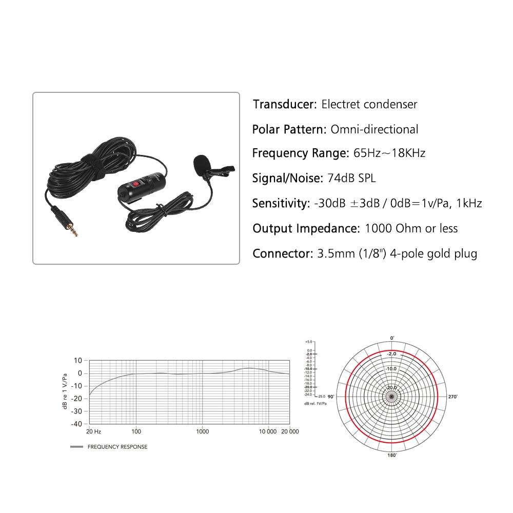 Andoer AD-M1 Omni-Direzionale Microfono a Condensatore Lavalier Microfono con Schiuma Parabrezza per Iphone Huawei Xiaomi Smartphone