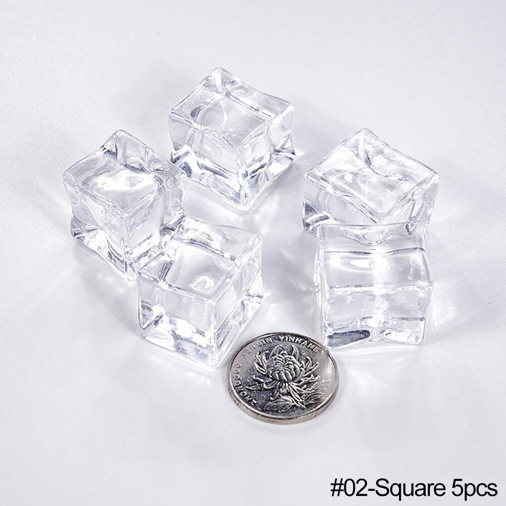 Transparent Plastic Simulation Crushed Ice Ice Cube Photography Props Summer Beer Whisky Soda Drink Photo Shooting Props DIY Dec: Square 5pcs