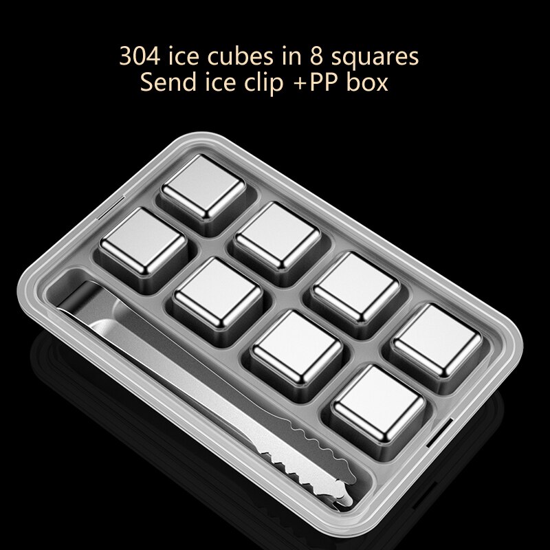 Cubos de hielo de acero inoxidable, piedras enfriadoras reutilizables para vino whisky, mantienen su bebida fría durante más tiempo, paso de prueba SGS: cubes in 8 squares