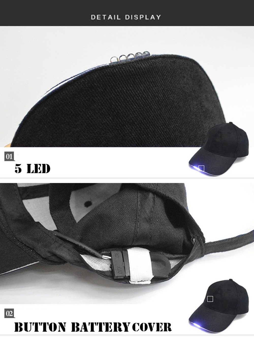 Gorra de béisbol al aire libre con sombrero LED con 5 luces LED brillantes para lectura de caza y pesca
