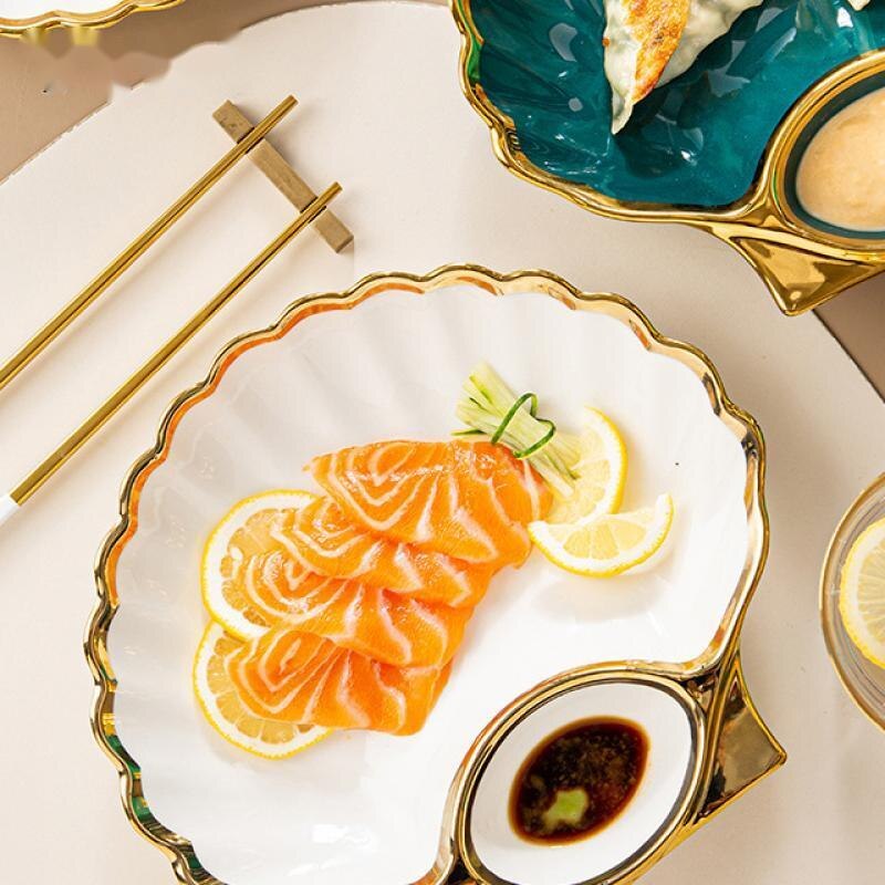 Keramik Muschel Platten Mit Essig Schüssel Schalen Gold Inlay Dekorative Geschirr Sushi Erzähler Geschirr Küche Zubehör