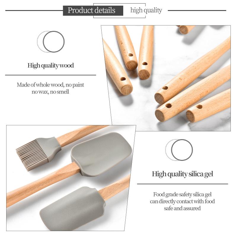 3Stck Wärme Beständig Integrieren Silikon Löffel Schaber mit Holz Griff Kochen Spachtel Eis Kuchen für Küche Werkzeug Utensil