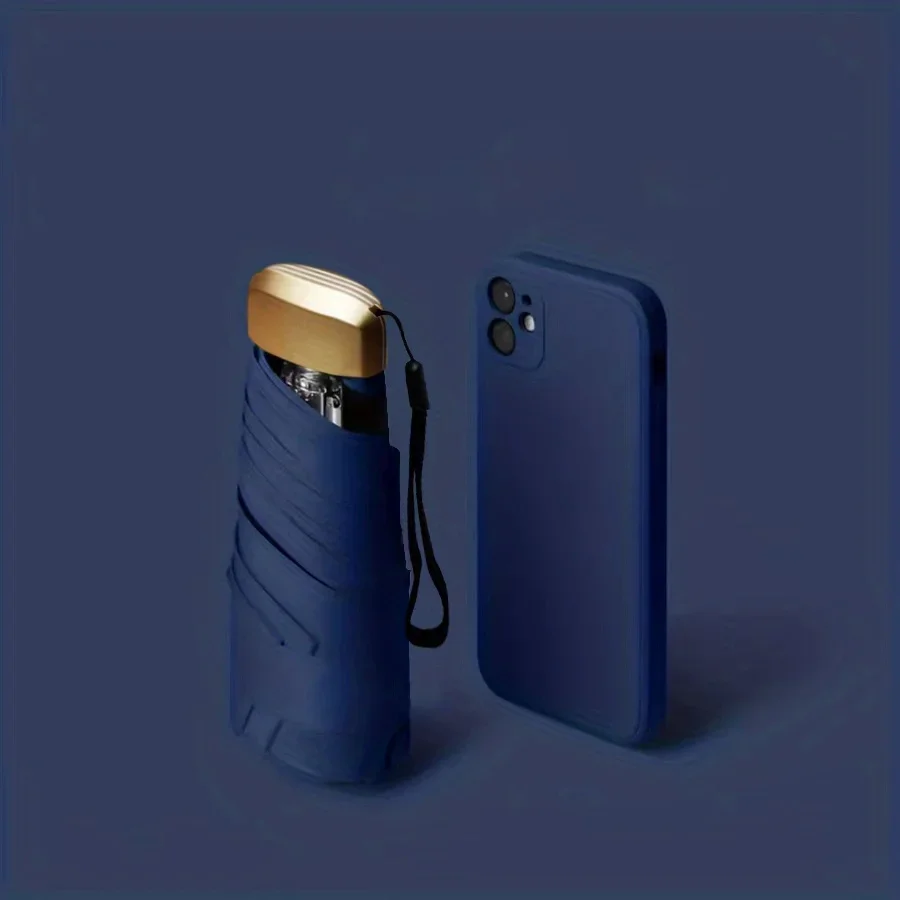 Sun Umbrella UPF50 Small Folding Pocket Rain Umbrella Ultraviolet Protection Shade Capsule Outdoor Protection Sunshade: Navy Blue