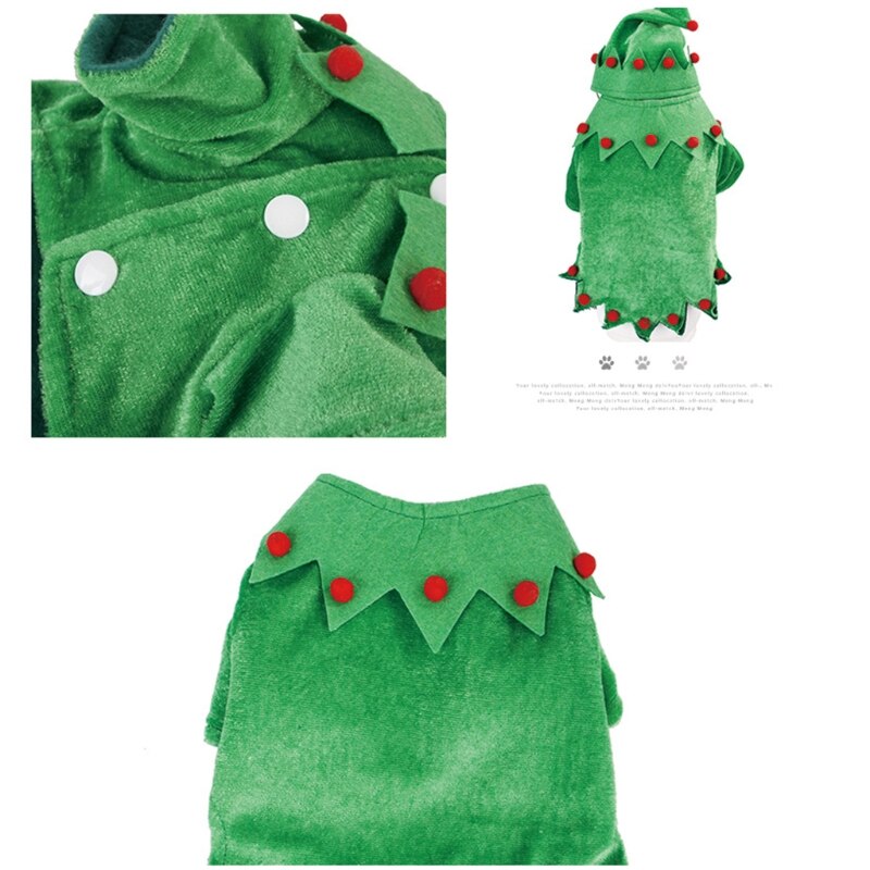 Lovely Small Pet Dogs Pajamas Clothes Pleuche Xmas Tree Green+Red S/M/L Funny Pet Elf Cosplay Dress