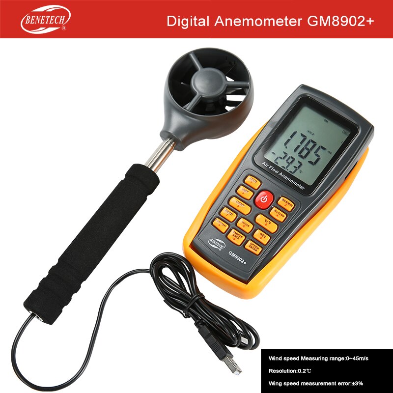 GM816 Digital Mini Anemometer Wind Speed Gauge Meter LCD Handheld Airflow Windmeter Thermometer: GM8902plus
