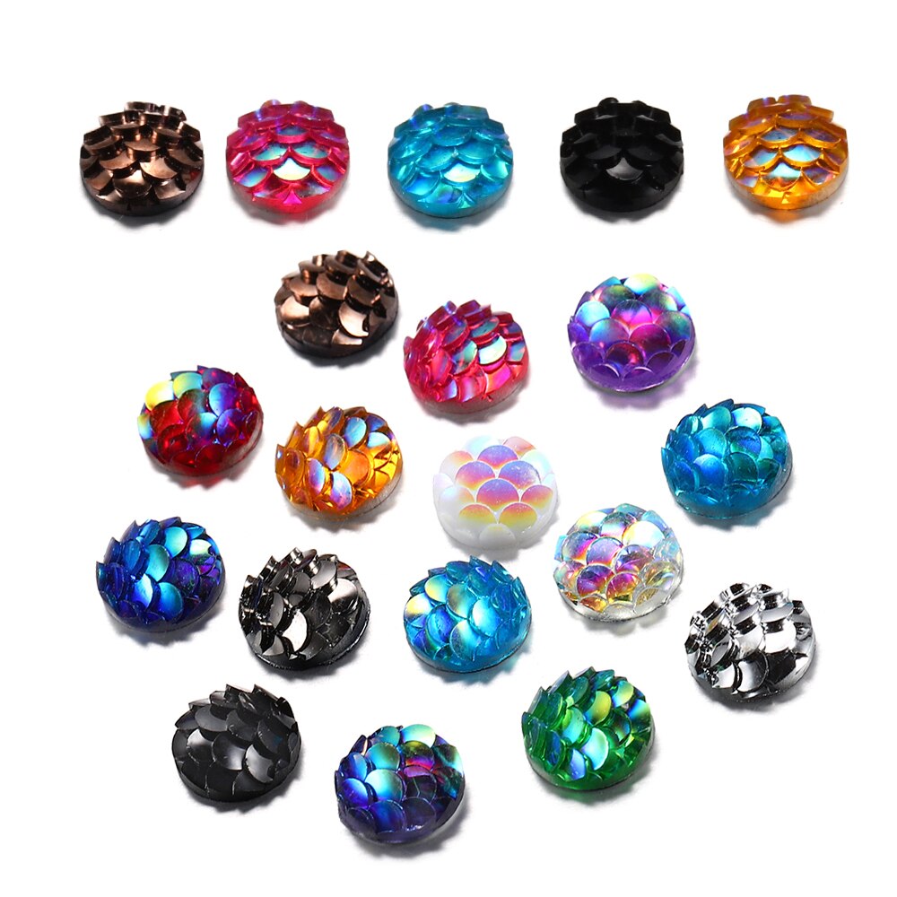 50Pcs 8mm Fish Scale Cabochons Flat Back Mermaid Resin Cabochon For Diy Jewelry Making Finding Supplies Accessories Bracelets