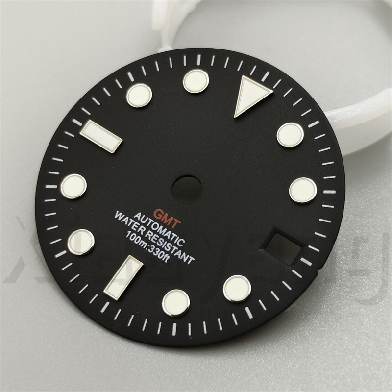 29mm Glossy Watch Dial Black White blue Dial Green Blue Red Orange GMT Text Black Gold Rose Edge Fit NH34 Movement C3 Luminous: P27/613 #