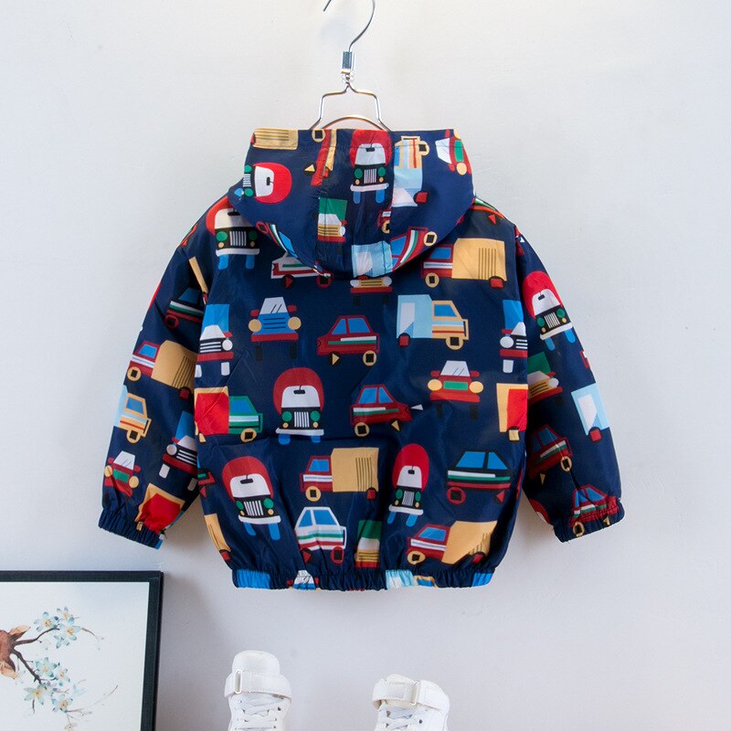 LZH Herbst Neue freundlicher Jacke Baby Jungen Karikatur Lkw Druck mit Kapuze Reißverschluss Jacke Lange Ärmeln lässig Windjacke