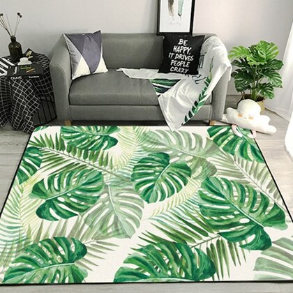 Verde Foglie Tropicali Stampato Tappetini e Tappeto del Salotto Tavolo e Sedia Divano telecamera Da Letto antiscivolo Tappetini Bagno Zerbino cucina Feltro: 100x160cm