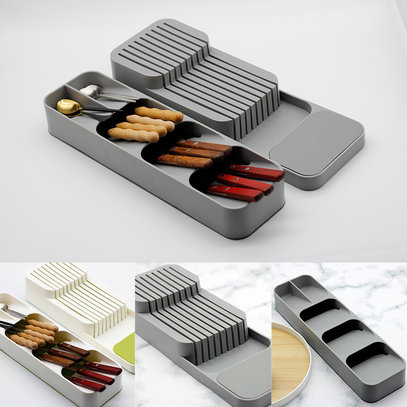 Plastic Knife Holder Kitchen Drawer Organizer Tray Knife Stand Organizer 18 Slots Knives Utensil Rack Storage Cabinet Tool