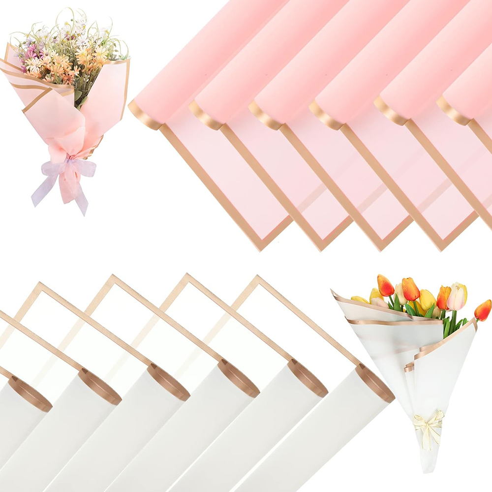 Gold Edge Flower Bouquet Wrapping Paper Korean Style Waterproof Floral Wrapping Packing for Wedding Birthday Florist Supply