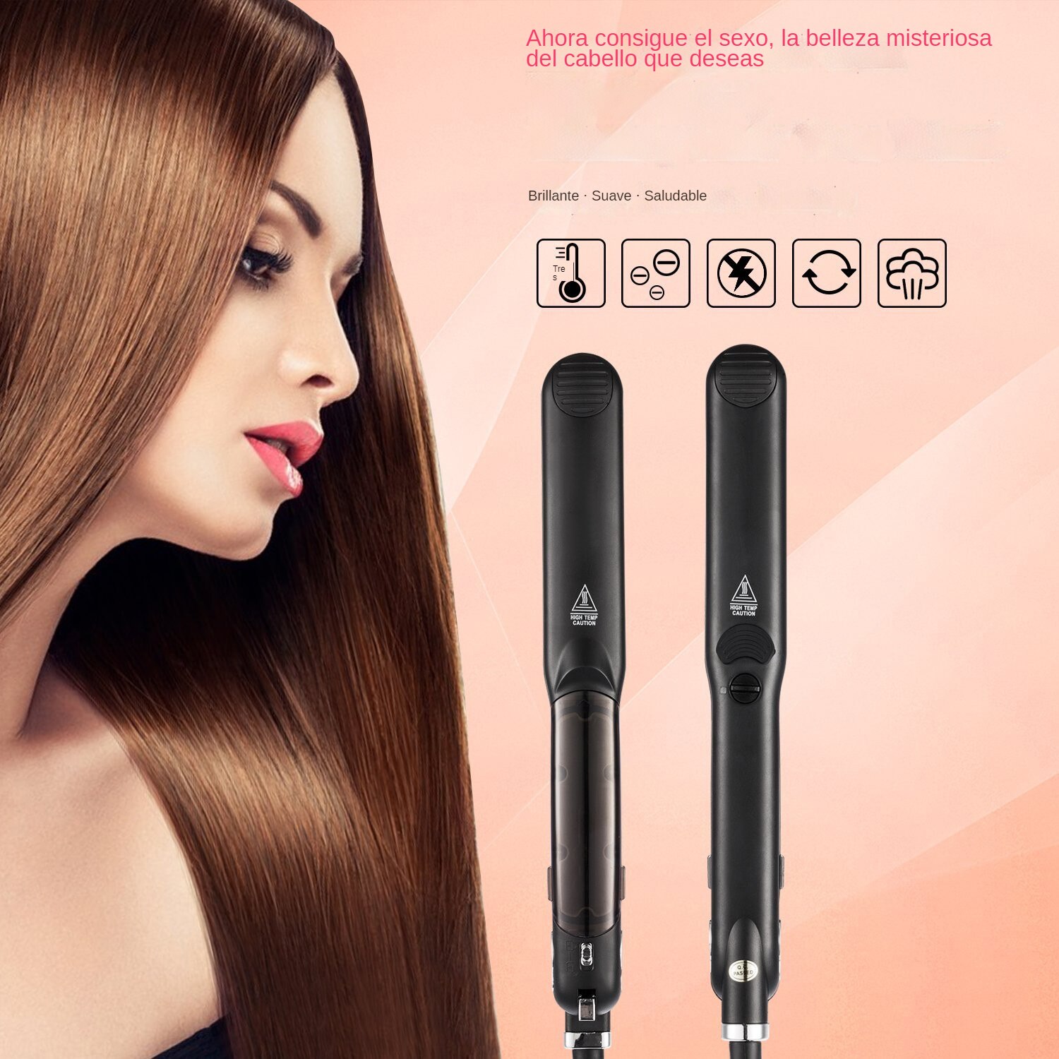 Plancha de pelo a vapor para peinar el cabello, alisador de pelo con placas anchas de cerámica, plancha alisadora y rizadora, herramienta de peinado por vapor plancha de pelo vapor planchas para el cabello