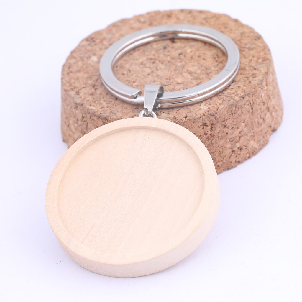 5Pcs Double Side Houten Sleutelhanger Cabochon Base Instellen Blanks 30Mm Dia Hanger Bezel Trays Diy Metalen Sleutelhanger Accessoires