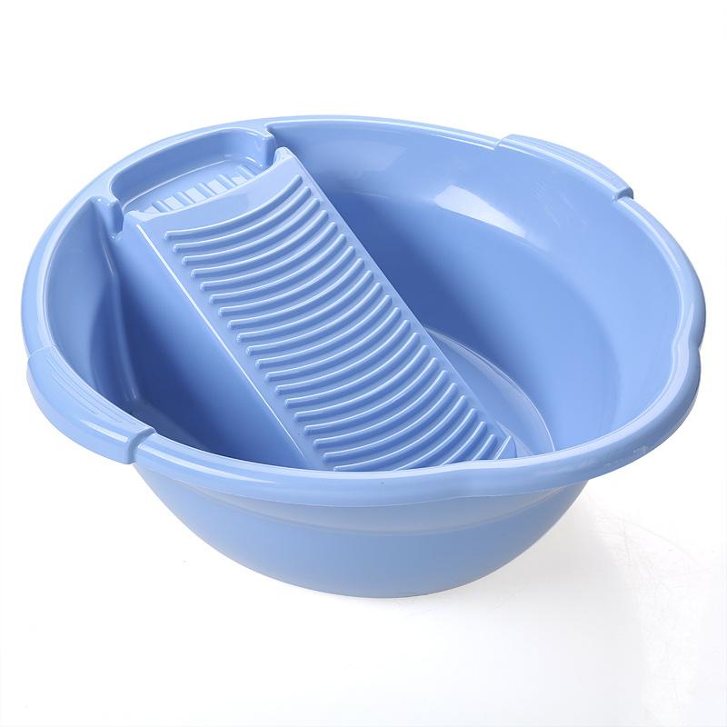 Stor plastik håndvask med skum kost praktisk fortykkelse baby undertøj vasketøjsbalje bekvemt hjem forsyninger: Blå