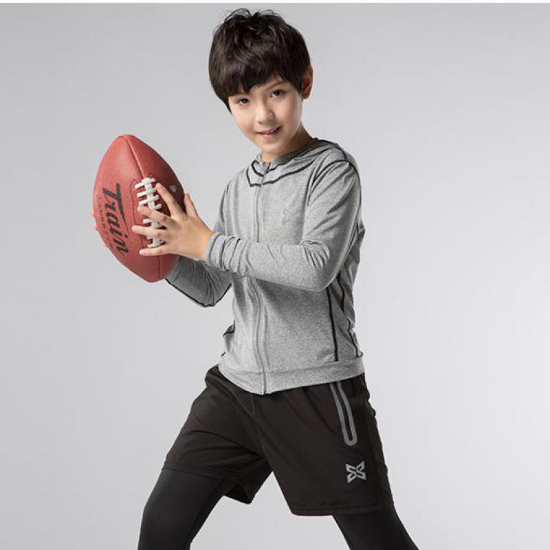 HAMEK Jongens Running Hooded Jassen Kids Strakke Dunne Jas Basketbal Voetbal Outdoor Fitness Jassen Reflecterende Streep Zip Snelheid Droog