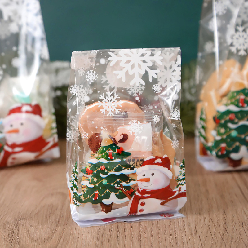 25/50pcs Snowman Cookie Baking Packaging Bags Candy Snack Bag Xmas Tree Snowflake Christmas Year Party Decorations