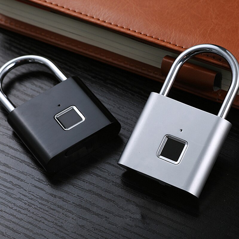 Candado de seguridad de aleación de Zinc de color negro sin llave USB recargable para puerta con candado huella digital inteligente impermeable de desbloqueo rápido