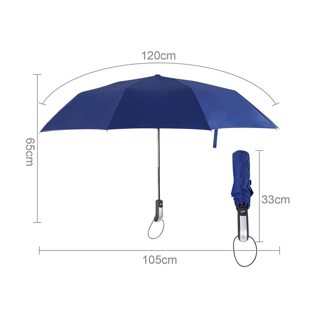 10 Bones Wind Resistant Automatic Umbrella Women Men Black Coating Rain Parasol Compact Large Foldable Umbrella Travel Business: Dark Blue