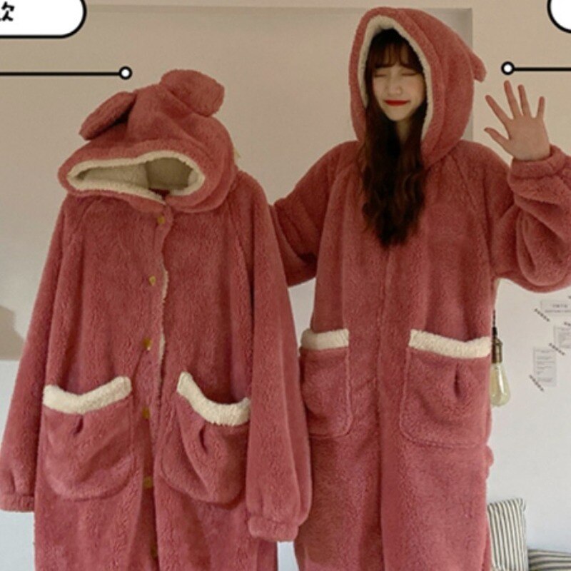 Autumn and Winter Onesie Women Girlfriends Cute Hooded Nightgown Sweet Romper