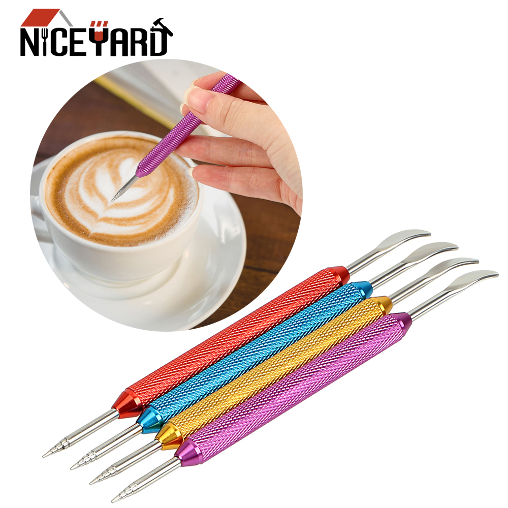 Niceyard koffiesjablonen koffieservies diy koffiekunstnaald roestvrij staal 1pc barista-tool latteschuimspatel