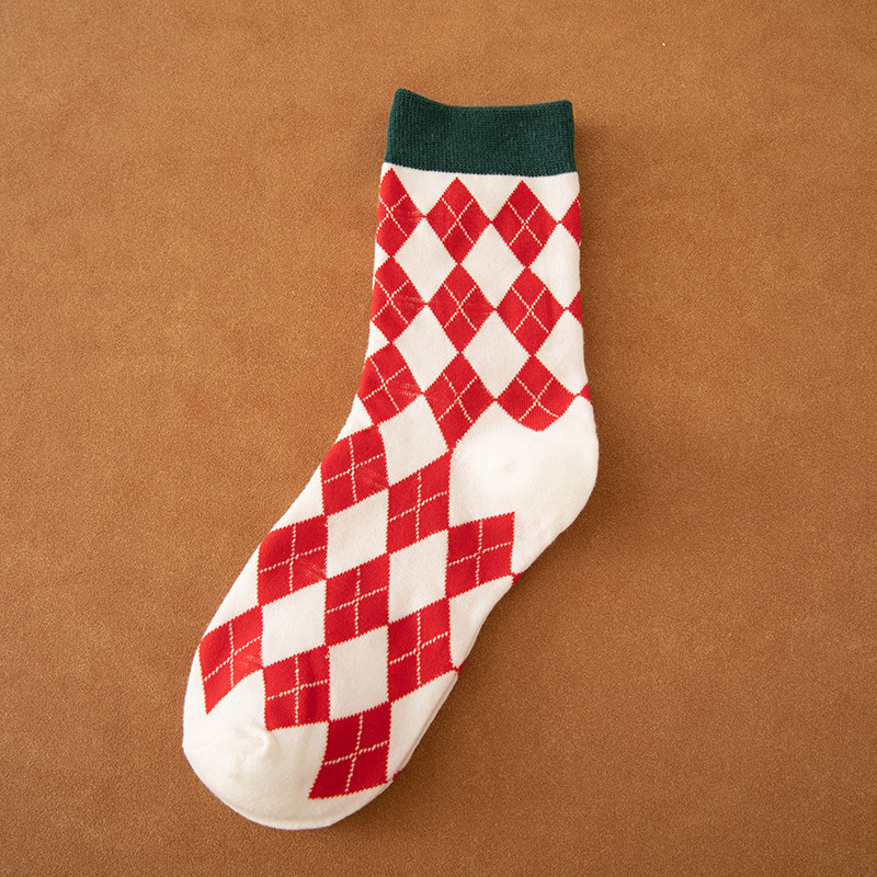 Calcetines de cuadros a cuadros para mujer, medias de tubo deportivas de , color rojo, pequeño: 1